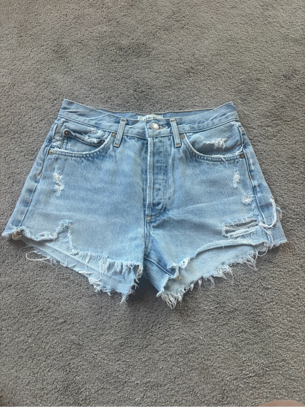 Agolde Light Wash Distressed Denim Cutoff Shorts
